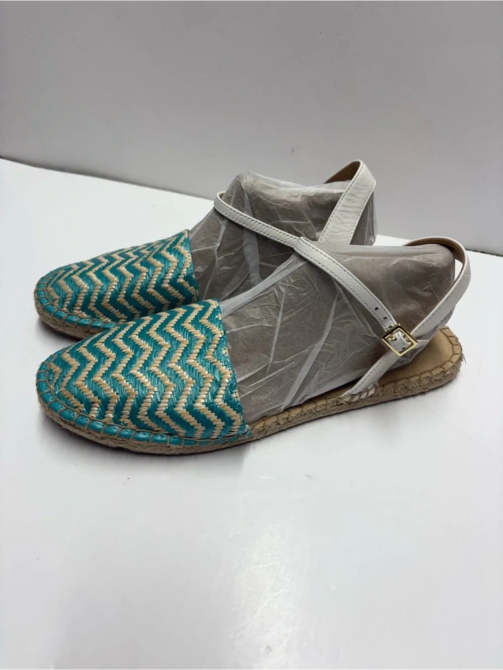 Talbots Rattan Turquoise Striped Espadrille Jute Sandals Sz 9